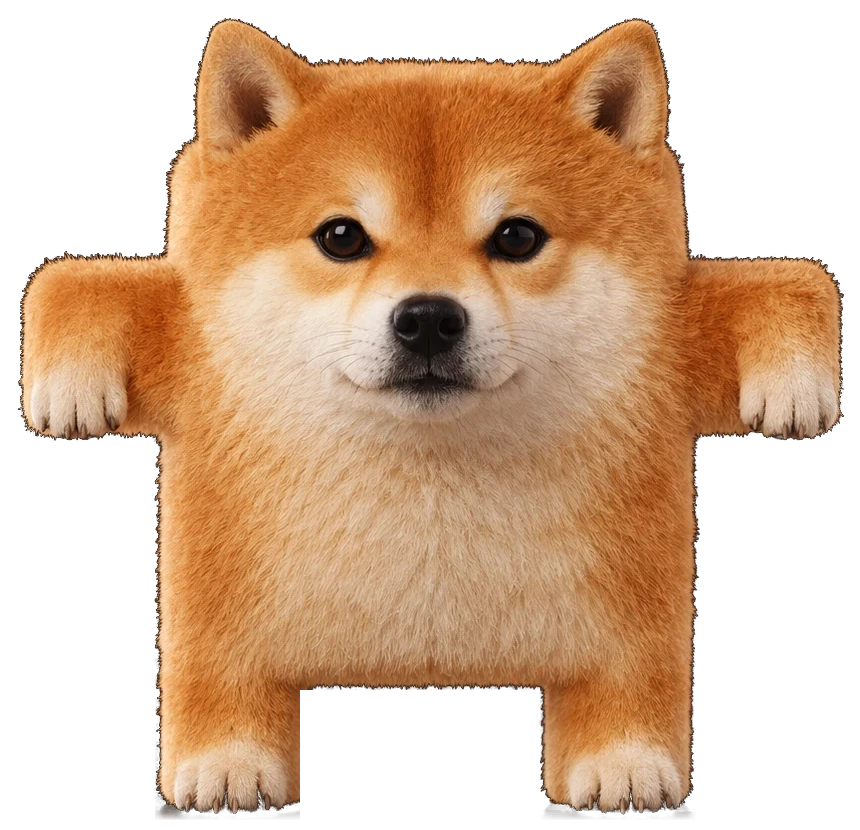 Super Claude Codinu, a shiba compacted into a box, arms out, waiting for you to approve something